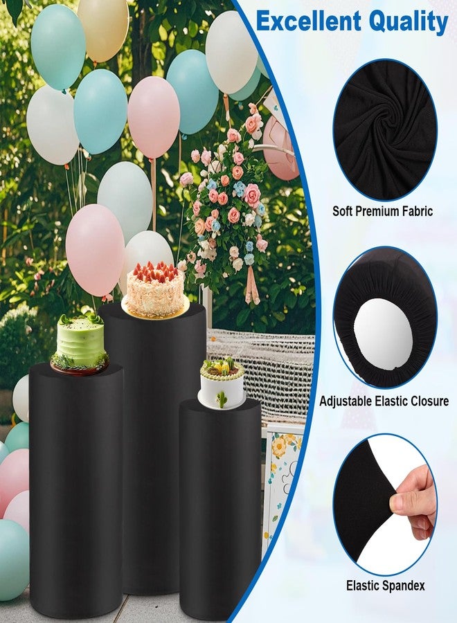 MEKOTRIN Cylinder Pedestal Covers, Set of 3 Spandex Display Cylinder Covers, Only Elastic Cloth Plinth Pillar Cover for Birthday Party Wedding Baby Shower Dessert Tables Decor(S+M+L, Black) - Image 3